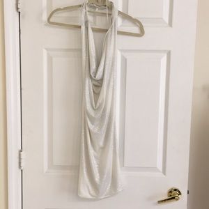 Lux White Sparkle Backless Halter Dress